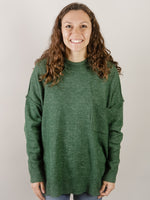 Dark Green Melange Pocket High Low Sweater