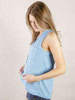 Sleeveless Ocean Blue Waffle Button Top