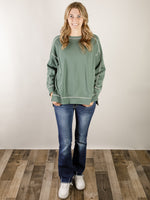 Pine with Ivory Stitching Crewneck