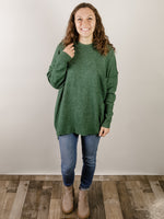 Dark Green Melange Pocket High Low Sweater