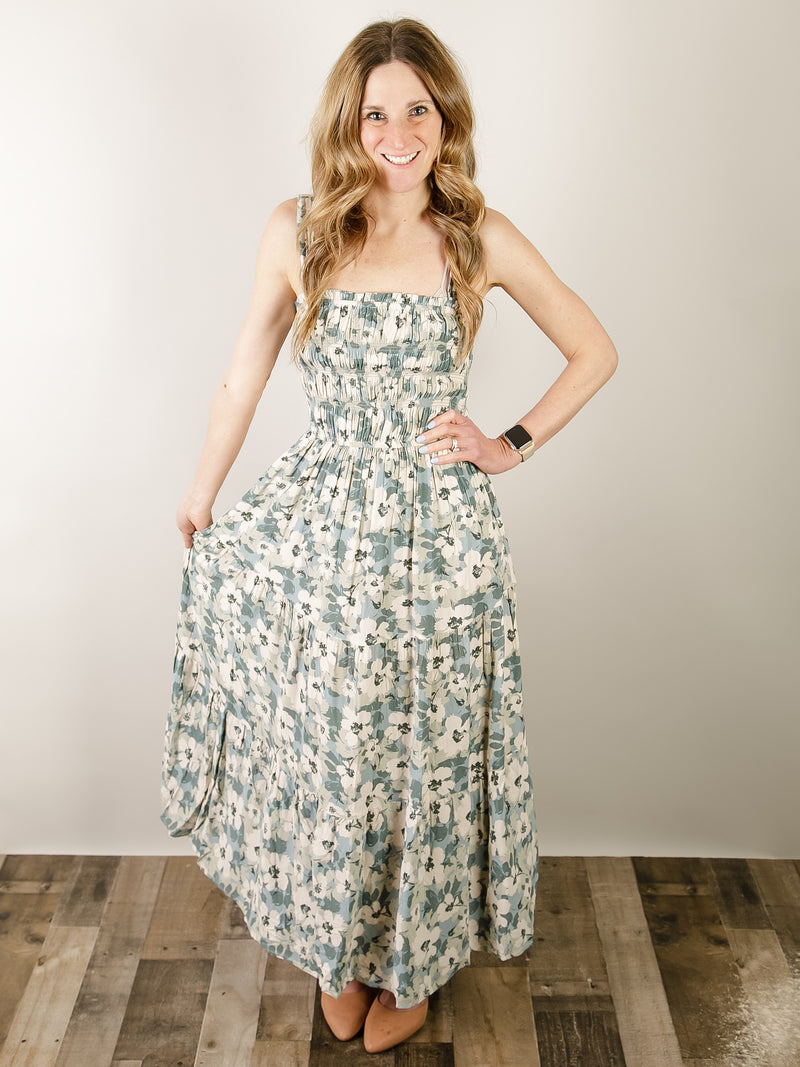 muted floral maxi dress Teal Tiered LENGTH:Regular 44