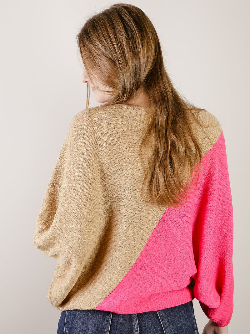 Pink and Tan Colorblock Sweater
