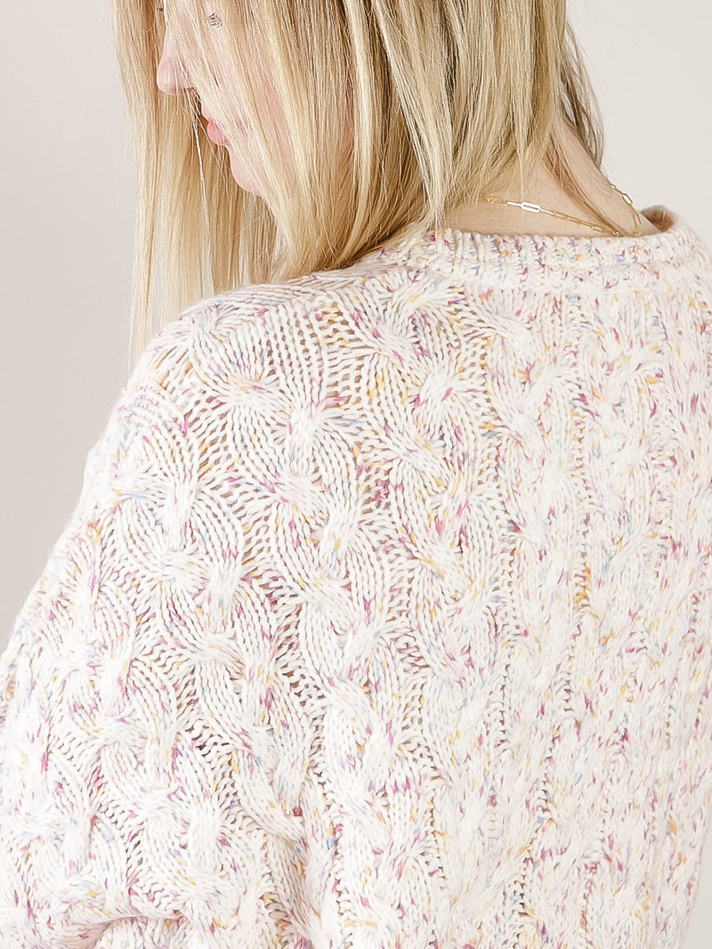 Cream Speckled Cable Knit Sweater