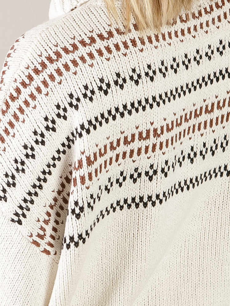 Cream Fair Isle Turtleneck Sweater