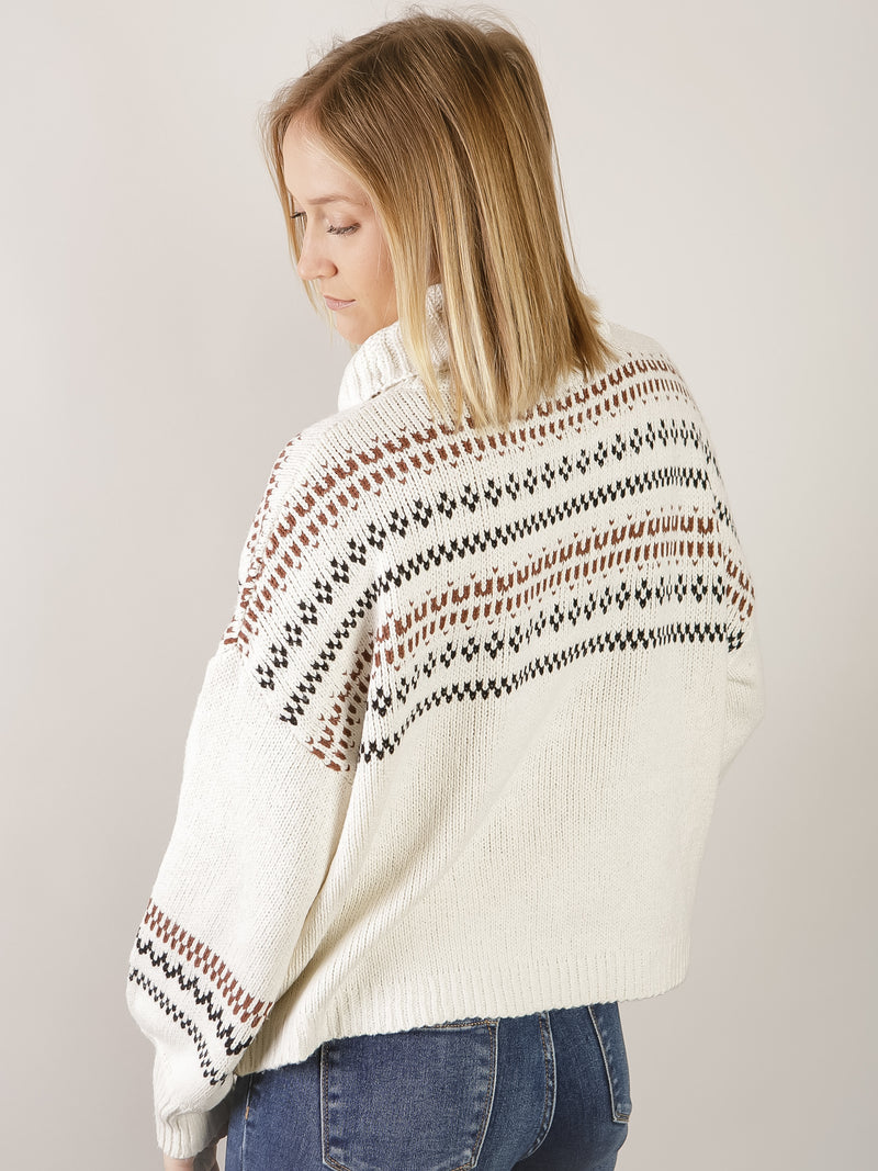 Cream Fair Isle Turtleneck Sweater