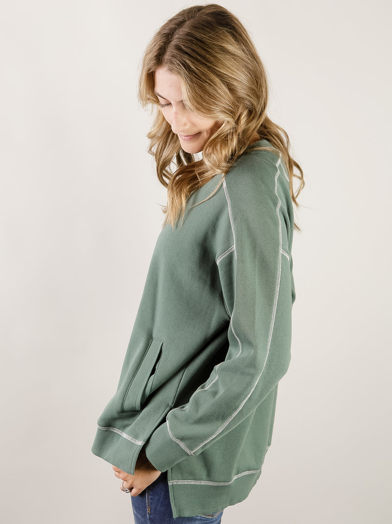 Pine with Ivory Stitching Crewneck