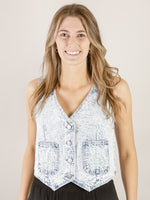 Washed Denim Printed Vest