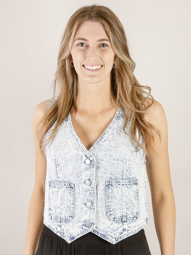 Washed Denim Printed Vest