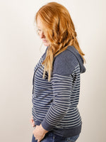 Navy Striped Hooded Knit Top