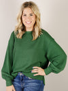 Solid Ribbed Green Crewneck