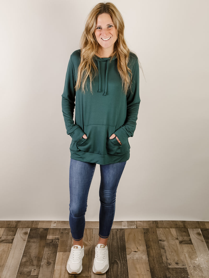 Hunter Green Knit Hooded Top