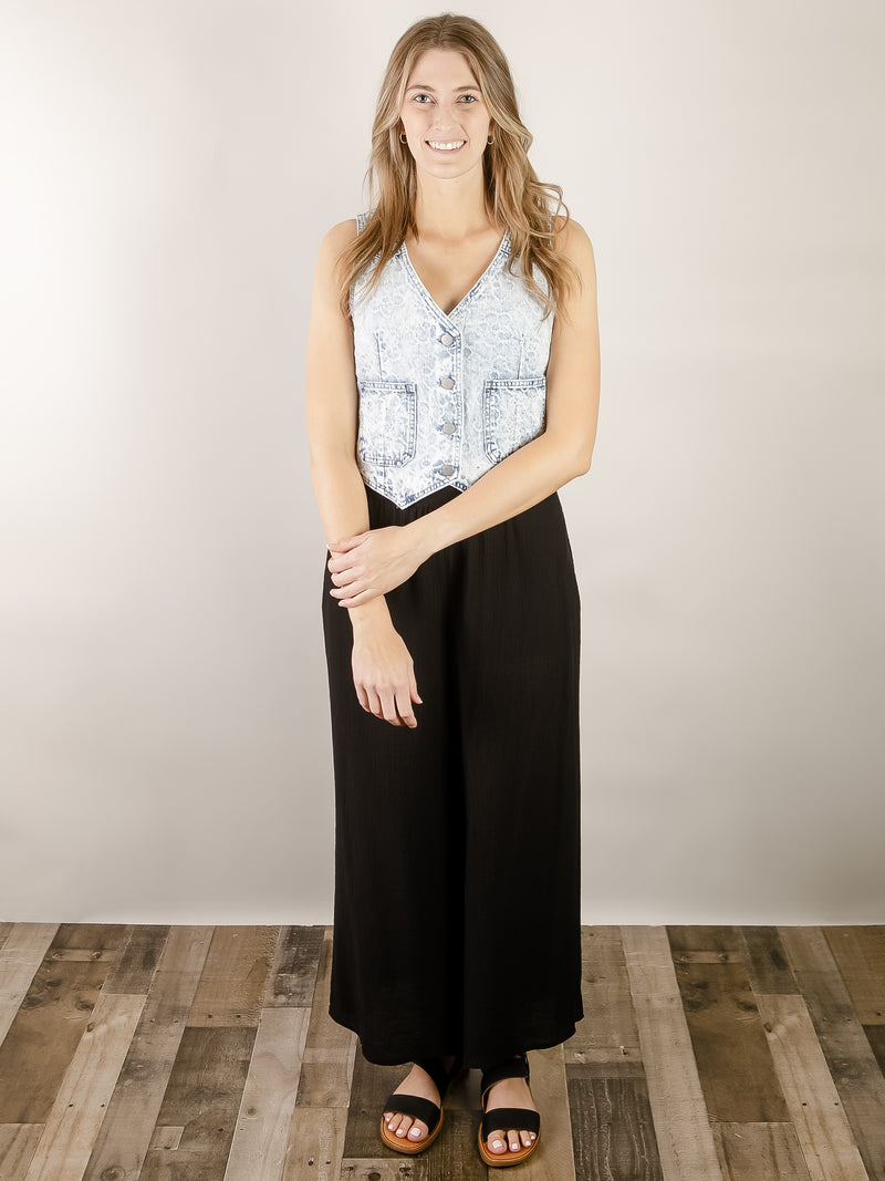 Washed Denim Printed Vest