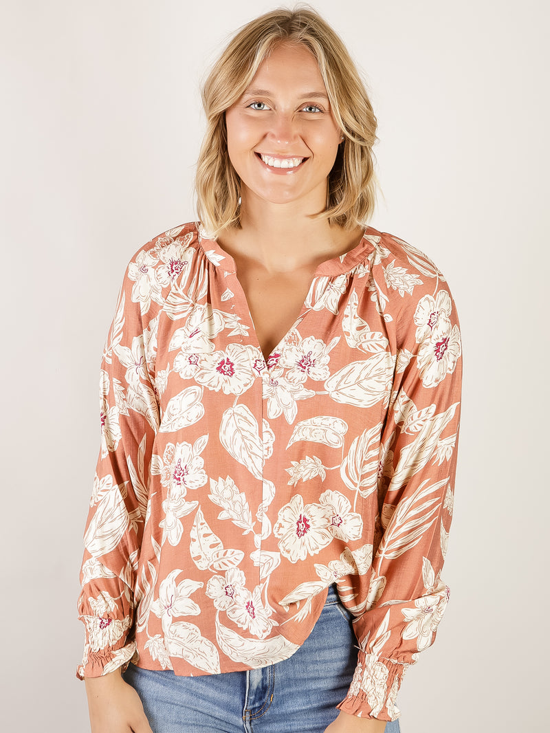 Mauve Large Floral Print Blouse