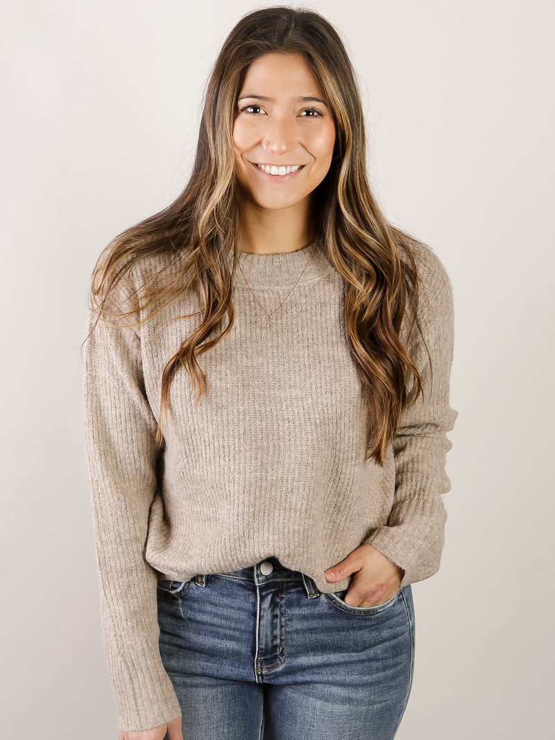 Mocha Ribbed Crewneck Sweater