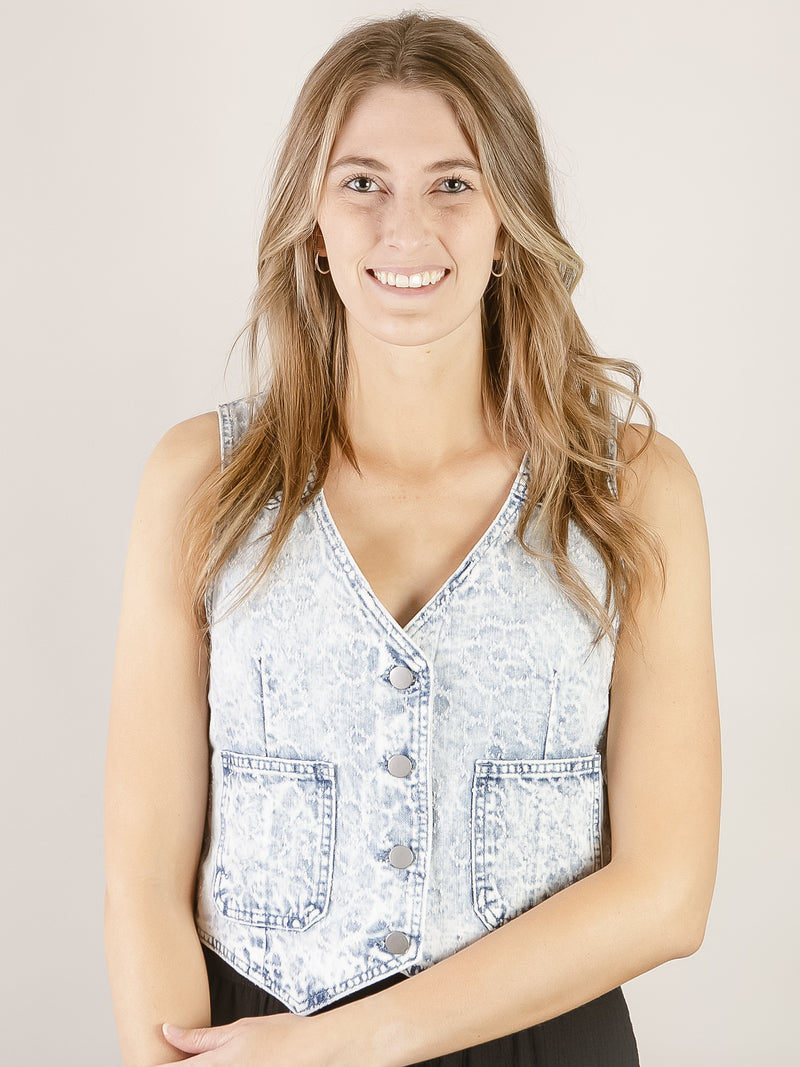 Washed Denim Printed Vest