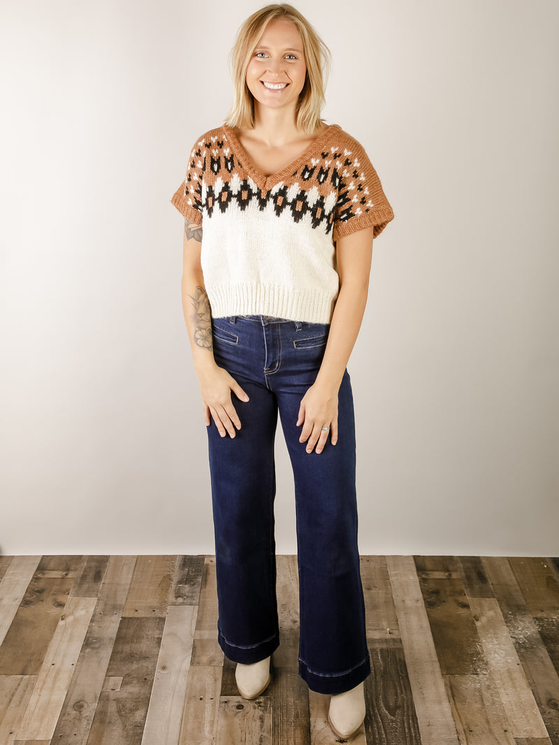 Fair Isle V-Neck Short Sleeve Sweater Vest