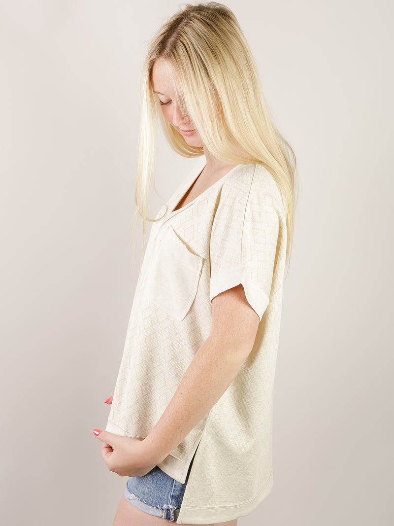 Oatmeal Jacquard V-Neck Tee