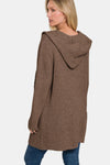 Brown Hooded Open Front Sweater Cardigan (Online Exclusive)