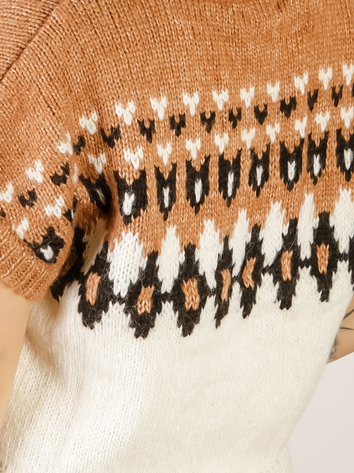 Fair Isle V-Neck Short Sleeve Sweater Vest