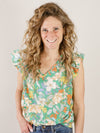 Kelly Green Floral V-Neck Blouse