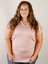 Curvy Dusty Pink Short Sleeve V-Neck Tee