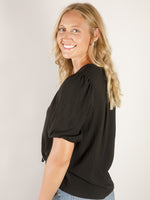 Black Short Sleeve Blouse with Bows