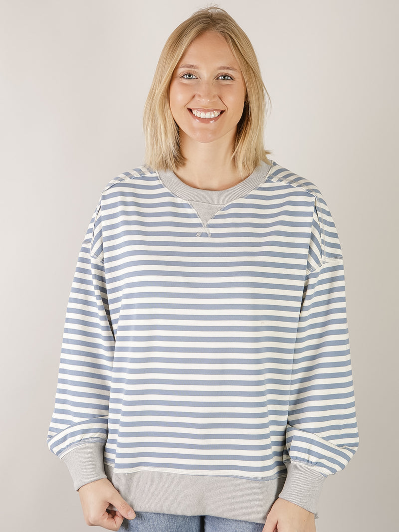 Denim and Cream Striped Long Sleeve Top