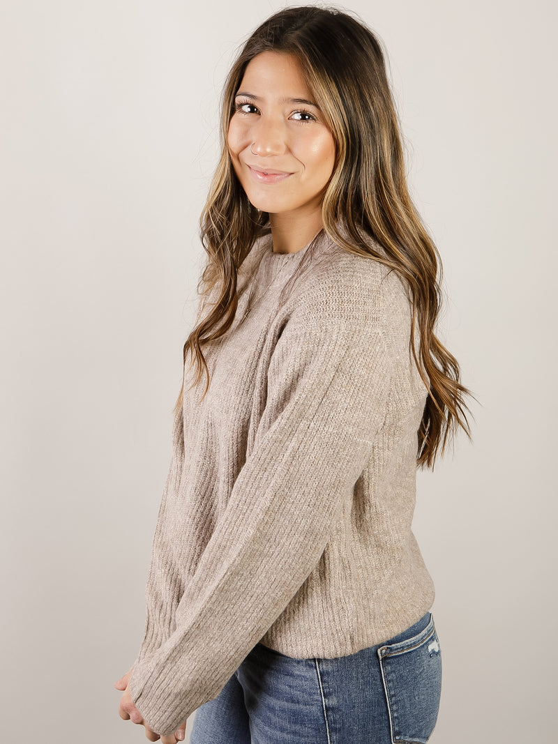 Mocha Ribbed Crewneck Sweater