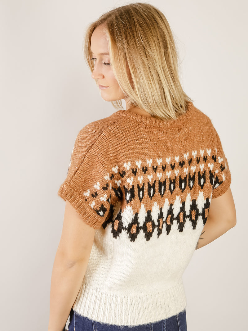 Fair Isle V-Neck Short Sleeve Sweater Vest