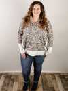 Curvy Taupe Leopard Hooded Knit Top