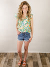 Kelly Green Floral V-Neck Blouse