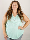 Curvy Sleeveless Mint Waffle Button Top