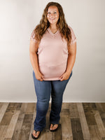 Curvy Dusty Pink Short Sleeve V-Neck Tee