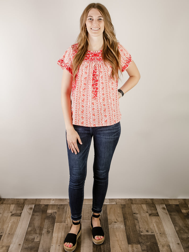 Red Embroidered Blouse