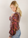 Solid Espresso Top with Floral Sleeves