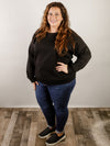 Curvy Black Round Neck Fleece Sweatshirt