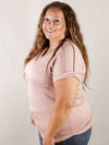 Curvy Dusty Pink Short Sleeve V-Neck Tee