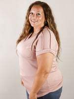 Curvy Dusty Pink Short Sleeve V-Neck Tee