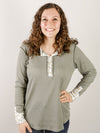Vintage Olive Long Sleeve with Animal Print Henley