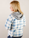 Blue and White Fleece Shacket with Hood