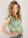 Kelly Green Floral V-Neck Blouse
