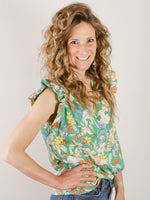 Kelly Green Floral V-Neck Blouse