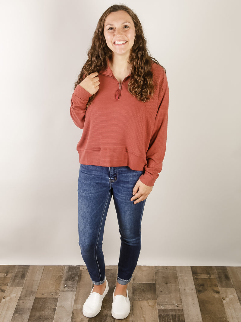 Marsala Half Zip Long Sleeve Knit