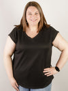Curvy Black Thermal V-neck Short Sleeve