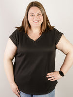 Curvy Black Thermal V-neck Short Sleeve