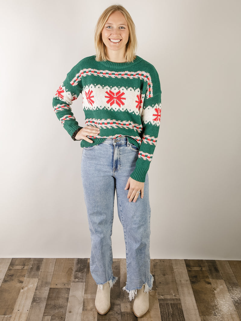 Green Christmas Snowflake Sweater