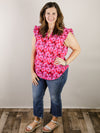 Fuchsia Floral Print Sleeveless Blouse