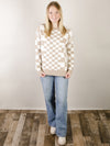 Tan and White Checkered Crewneck