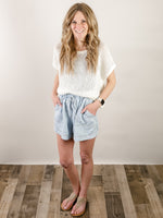 Cream Crochet Knit Short Sleeve Sweater
