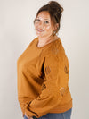 Curvy Camel Pullover with Embroidered Sleeve